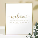 Eenvoudig, modern Gold White Engagement Party - We Poster<br><div class="desc">We hebben deze eenvoudige, levendige verlovingspartij een welkome sjabloon van het poster gegeven, een spetter van panache met 'Welkom' in een stromend modern lettertype. We houden van de gestileerde, langwerpige bloei aan beide uiteinden van het woord. Dit en de andere tekst is een elegante gouden toon genaamd California Gold. Gebruik...</div>