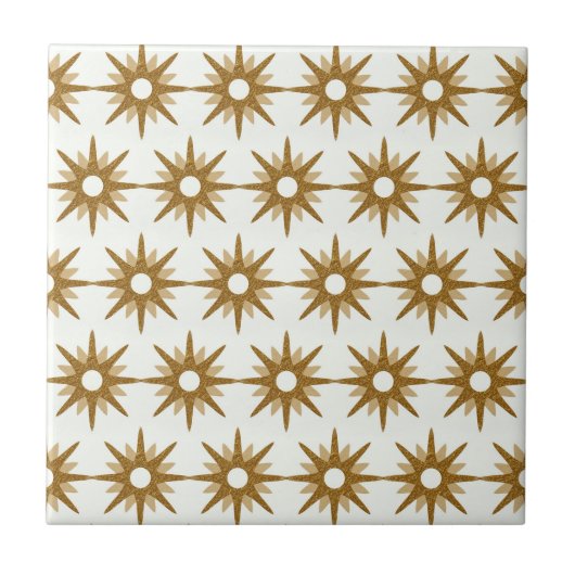 Eenvoudig modern Gold White Starburst Pattern Tegeltje (Voorkant)