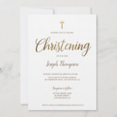 Eenvoudig Modern Goud Cross jongen blauw doopsel Kaart (Voorkant)