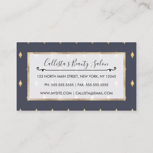 Eenvoudig Modern Goud Diamant Marine Blauw Patroon Afsprakenkaartje (Achterkant)