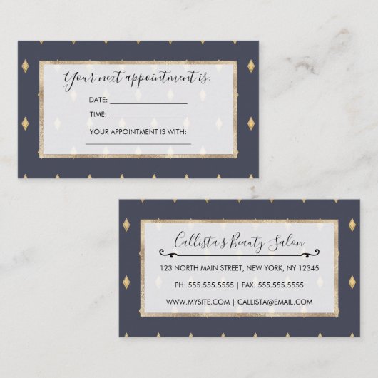 Eenvoudig Modern Goud Diamant Marine Blauw Patroon Afsprakenkaartje (Voorkant / Achterkant)
