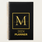 Eenvoudig Modern Goud en Zwarte Monogram Planner (Voorkant)