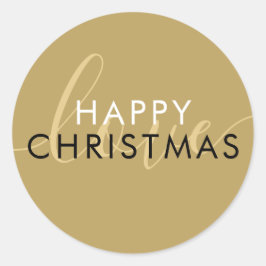 Eenvoudig modern goud gelukkig kerstscript liefde ronde sticker