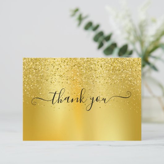 Eenvoudig Modern Goud Glitter Elegant Script Bedankkaart (Staand voorkant)