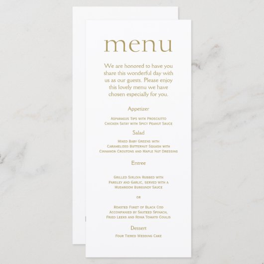 Eenvoudig Modern Goud Metallic Bruiloft Menu (Voorkant / Achterkant)