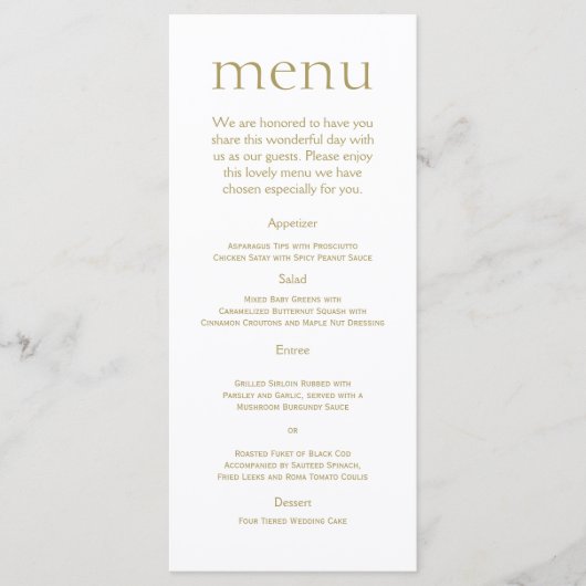 Eenvoudig Modern Goud Metallic Bruiloft Menu (Voorkant)