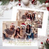 Eenvoudig Modern Goud Script 2 Foto Kerstmis Feestdagenkaart