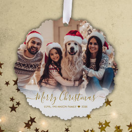 Eenvoudig Modern Goud Script 2 Foto Kerstmis Ornament Kaart