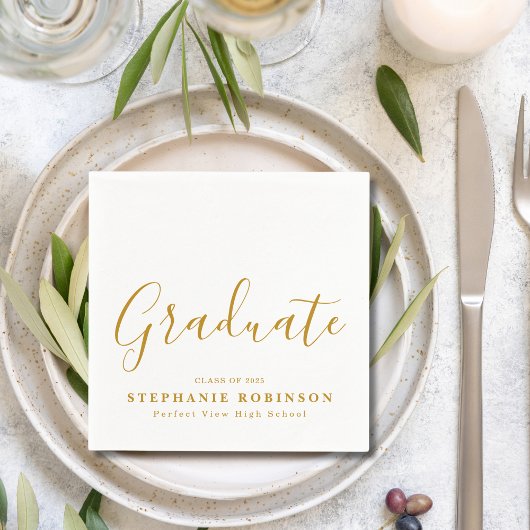 Eenvoudig Modern Goud Script Afstudeerfeest Servet