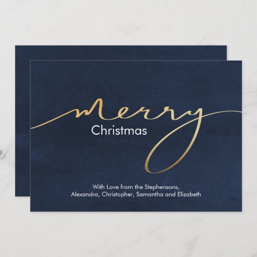 Eenvoudig Modern Goud Script Vrolijk Kerstfeest Feestdagenkaart (Voorkant / Achterkant)