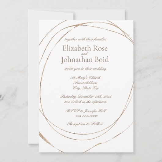 Eenvoudig Modern Goud Wit Elegant Bruiloft Kaart (Voorkant)