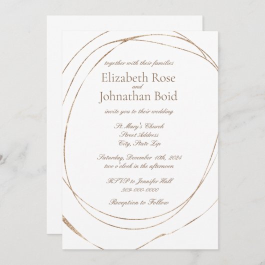 Eenvoudig Modern Goud Wit Elegant Bruiloft Kaart (Voorkant / Achterkant)