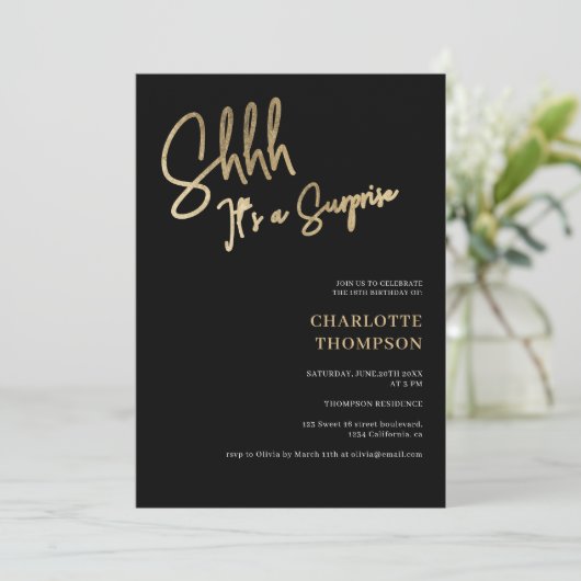 eenvoudig modern goud zwart foto verrassing Sweet  Kaart (Staand voorkant)