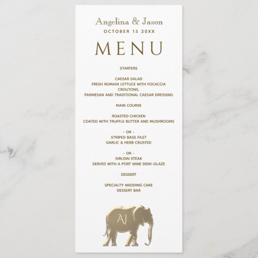 Eenvoudig Modern Gouden Bruiloft Menu (Voorkant)