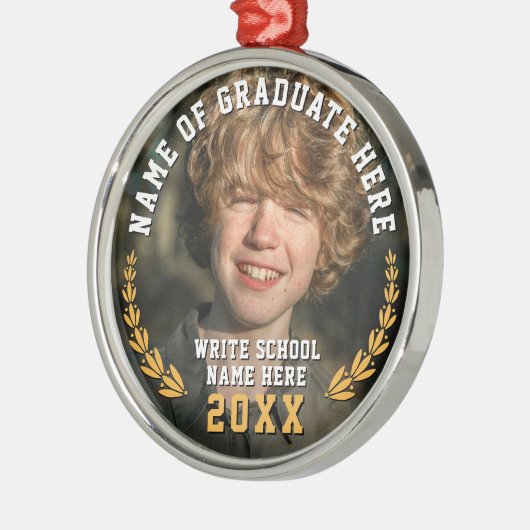 Eenvoudig Modern Gouden Gele School Afstudeerder F Metalen Ornament (Links)