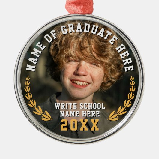 Eenvoudig Modern Gouden Gele School Afstudeerder F Metalen Ornament (Voorkant)