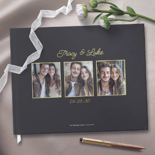 Eenvoudig modern gouden Lijst met drie paar foto's Gastenboek