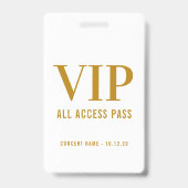 Eenvoudig Modern Gouden Script VIP All Access Pas  Badge (Voorzijde)