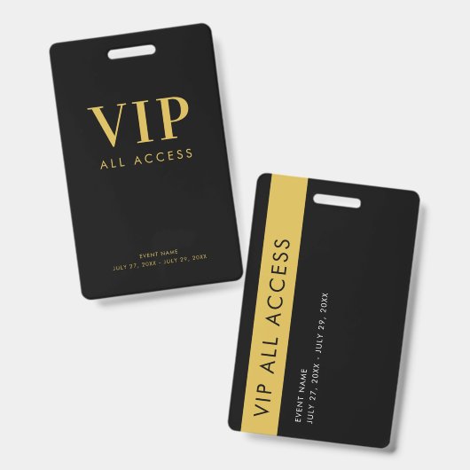 Eenvoudig Modern Gouden VIP All Access Pass Evenem Badge (Voor- en achterkant)