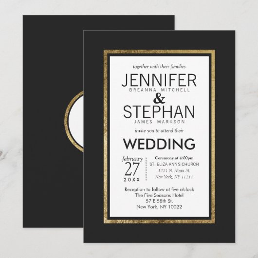 Eenvoudig, modern, gouden witte bruiloft kaart (Voorkant / Achterkant)