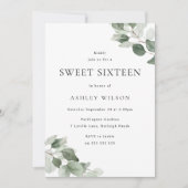 Eenvoudig Modern Green Leaf Sweet 16 Verjaardag Kaart (Voorkant)