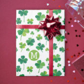 Eenvoudig Modern Green Luck Shamrock Patrick Monog Cadeaupapier