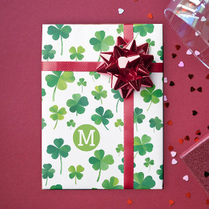 Eenvoudig Modern Green Luck Shamrock Patrick Monog Cadeaupapier