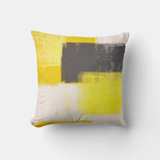"Eenvoudig Modern" Grijs en Geel Abstract Pillow Kussen (Voorkant)