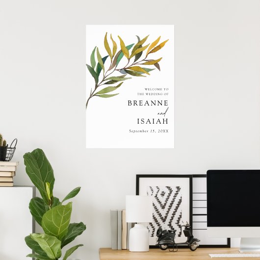 Eenvoudig, modern, groen bruiloft, welkomstteken poster (Thuiskantoor)