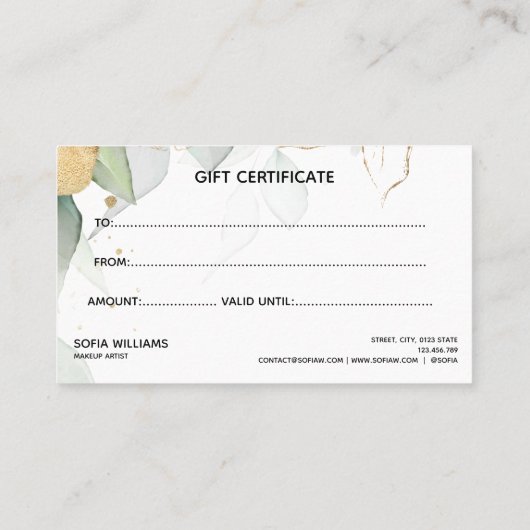 Eenvoudig Modern groen Cadeaubon Cadeau Kaart Visitekaartje (Achterkant)