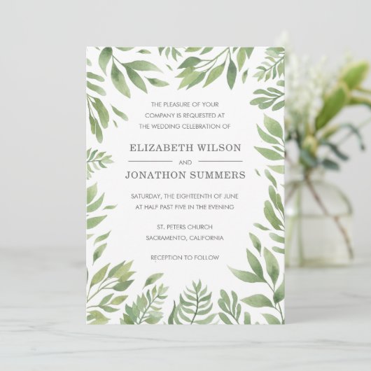 Eenvoudig modern groen Elegante rustieke bruiloft Kaart (Staand voorkant)