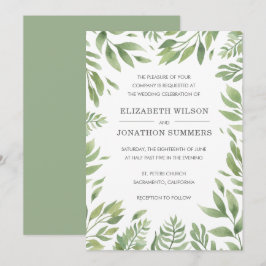 Eenvoudig modern groen Elegante rustieke bruiloft Kaart