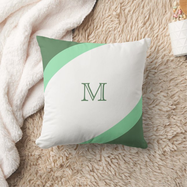 Eenvoudig modern groen en wit gestreept monogram kussen (Deken)