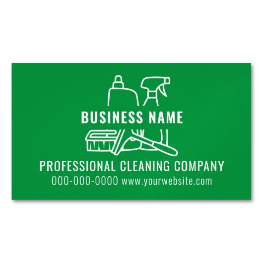Eenvoudig Modern Groen Schoonmakend Bedrijf Magnetisch Visitekaartje (Voorkant)