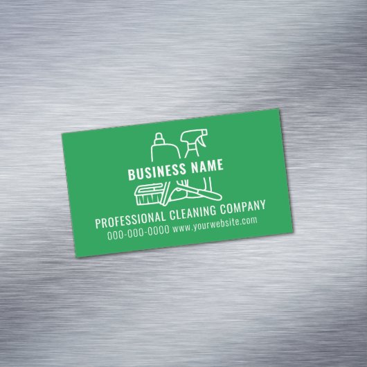 Eenvoudig Modern Groen Schoonmakend Bedrijf Magnetisch Visitekaartje (Voorbeeld)