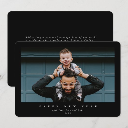 Eenvoudig, modern, groot, één, gelukkig nieuwjaar feestdagenkaart (Voorkant / Achterkant)