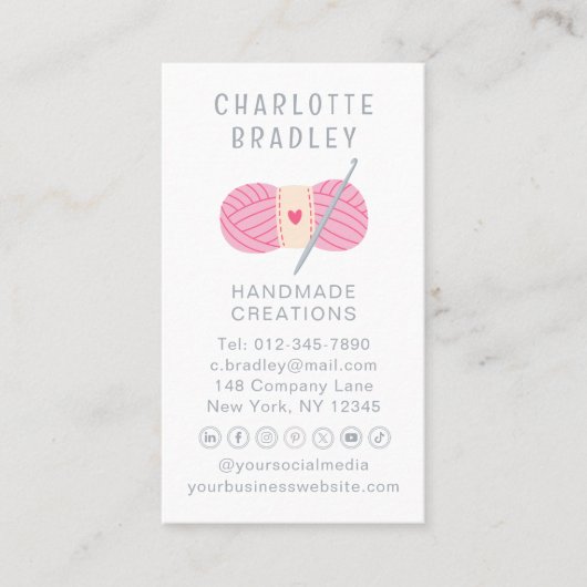 Eenvoudig Modern Haakwerk Handgemaakt Haakwerk Visitekaartje (Voorkant)