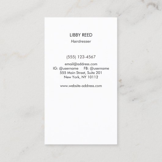Eenvoudig Modern Haarstylist Schaar Wit Visitekaartje (Achterkant)