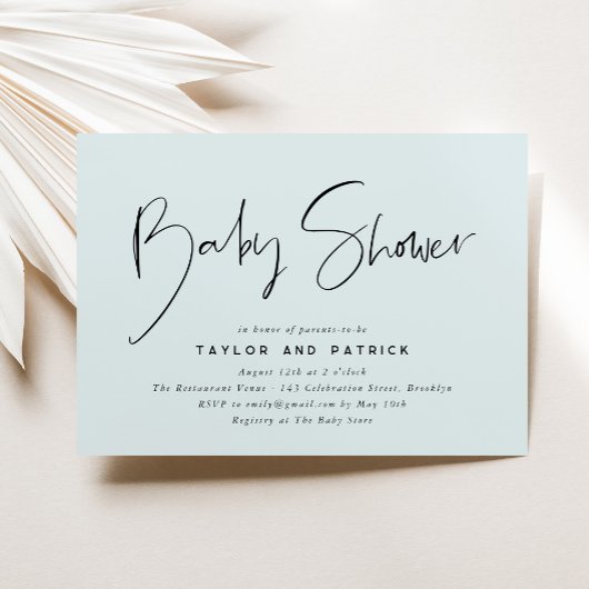 Eenvoudig, modern, handgeschreven Baby shower I Kaart