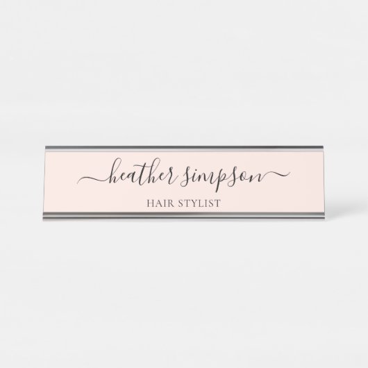 Eenvoudig Modern Handgeschreven Blush Pink Bureau Naambordje (Voorkant)