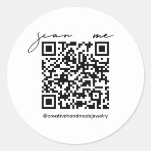 Eenvoudig Modern Handgeschreven Script QR-code Bus Ronde Sticker