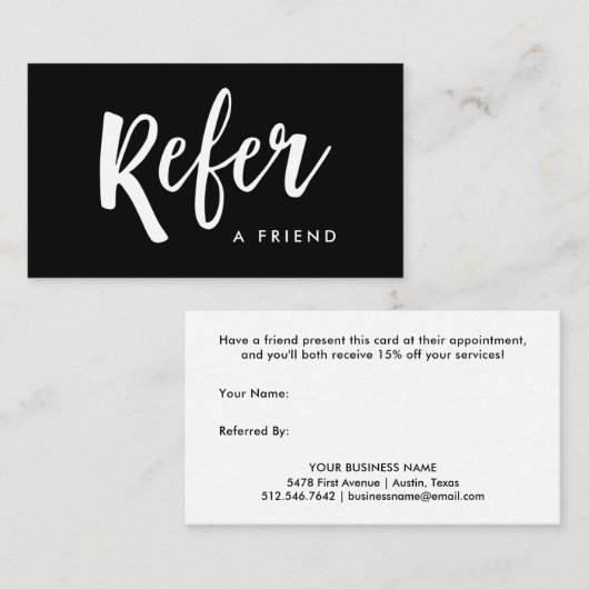 Eenvoudig modern handgeschreven script | Zwart Aanbevelingskaartje (Voorkant / Achterkant)