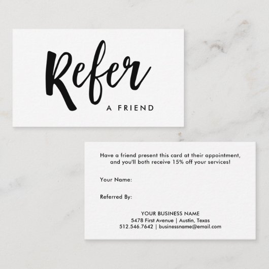 Eenvoudig modern handgeschreven script | Zwart-wit Aanbevelingskaartje (Voorkant / Achterkant)