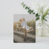 Eenvoudig modern handschrift Foto bruiloft Bedankkaart (Staand voorkant)