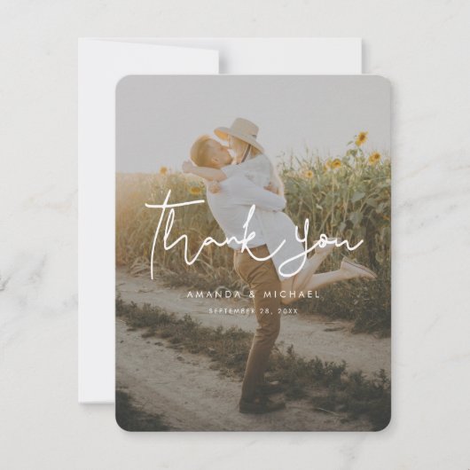 Eenvoudig modern handschrift Foto bruiloft Bedankkaart (Voorkant)