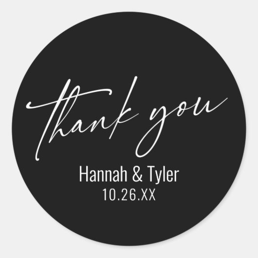 Eenvoudig modern handschrift zwart bedankt ronde sticker (Voorkant)