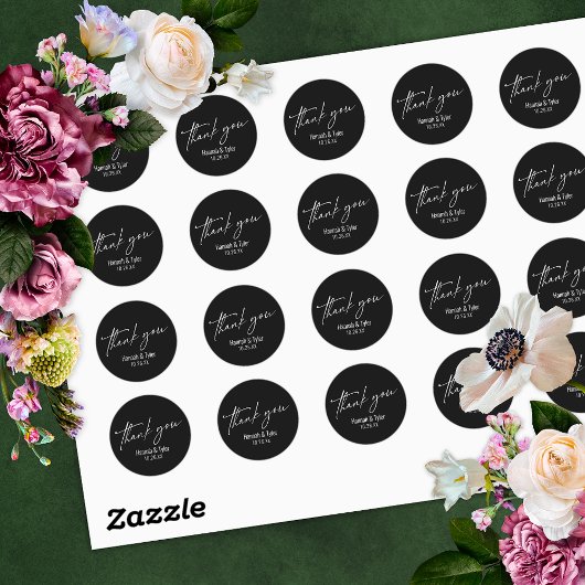 Eenvoudig modern handschrift zwart bedankt ronde sticker