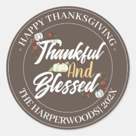 Eenvoudig Modern Happy Thanksgiving-gezin Ronde Sticker