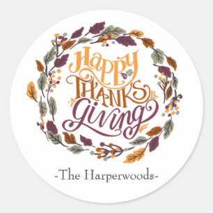 Eenvoudig Modern Happy Thanksgiving-gezin Ronde Sticker