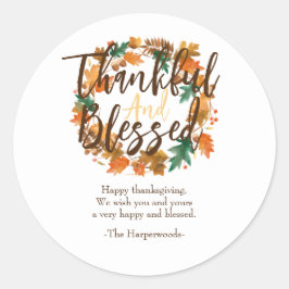 Eenvoudig Modern Happy Thanksgiving-gezin Ronde Sticker